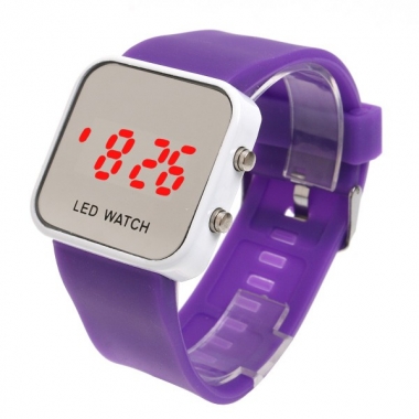 Спортивные наручные LED часы, фиолетовый силиконовый  браслет, зеркальный дисплей, коллекция Sport Mirror